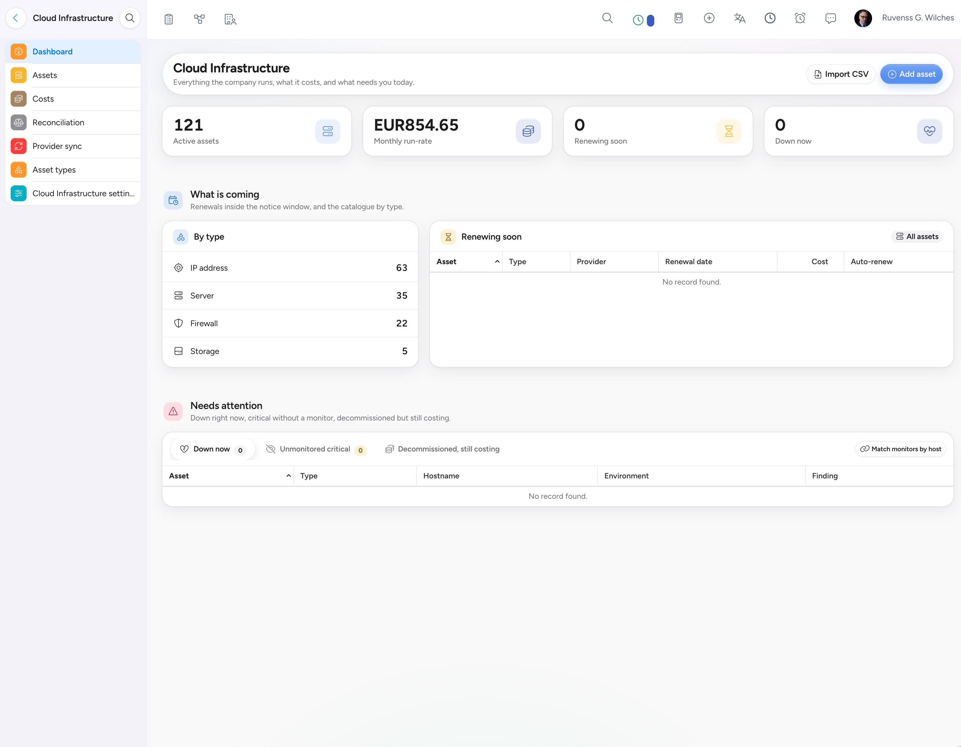 NIZU Cloud Infrastructure asset catalogue in light mode