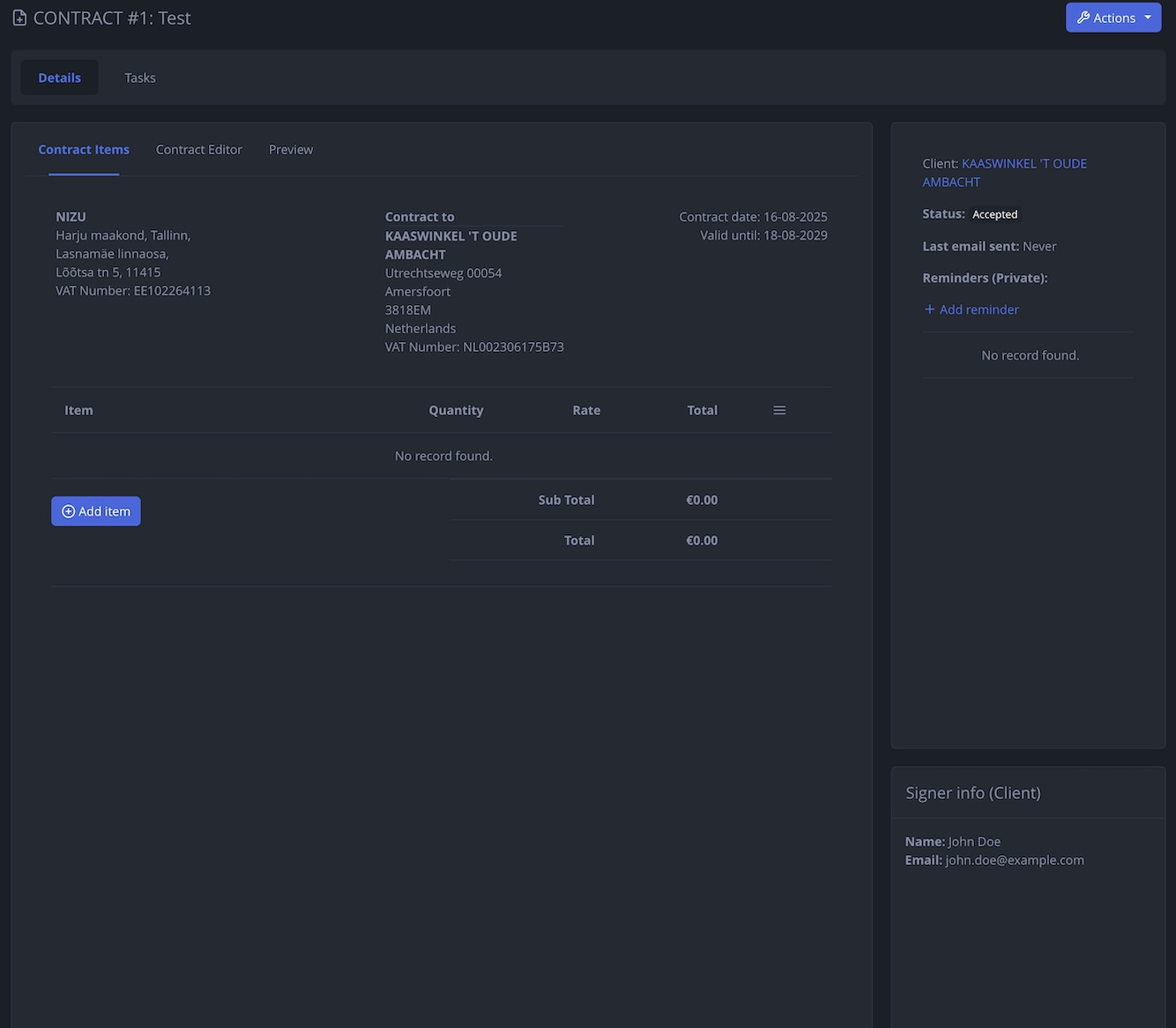 NIZU Contracts interface