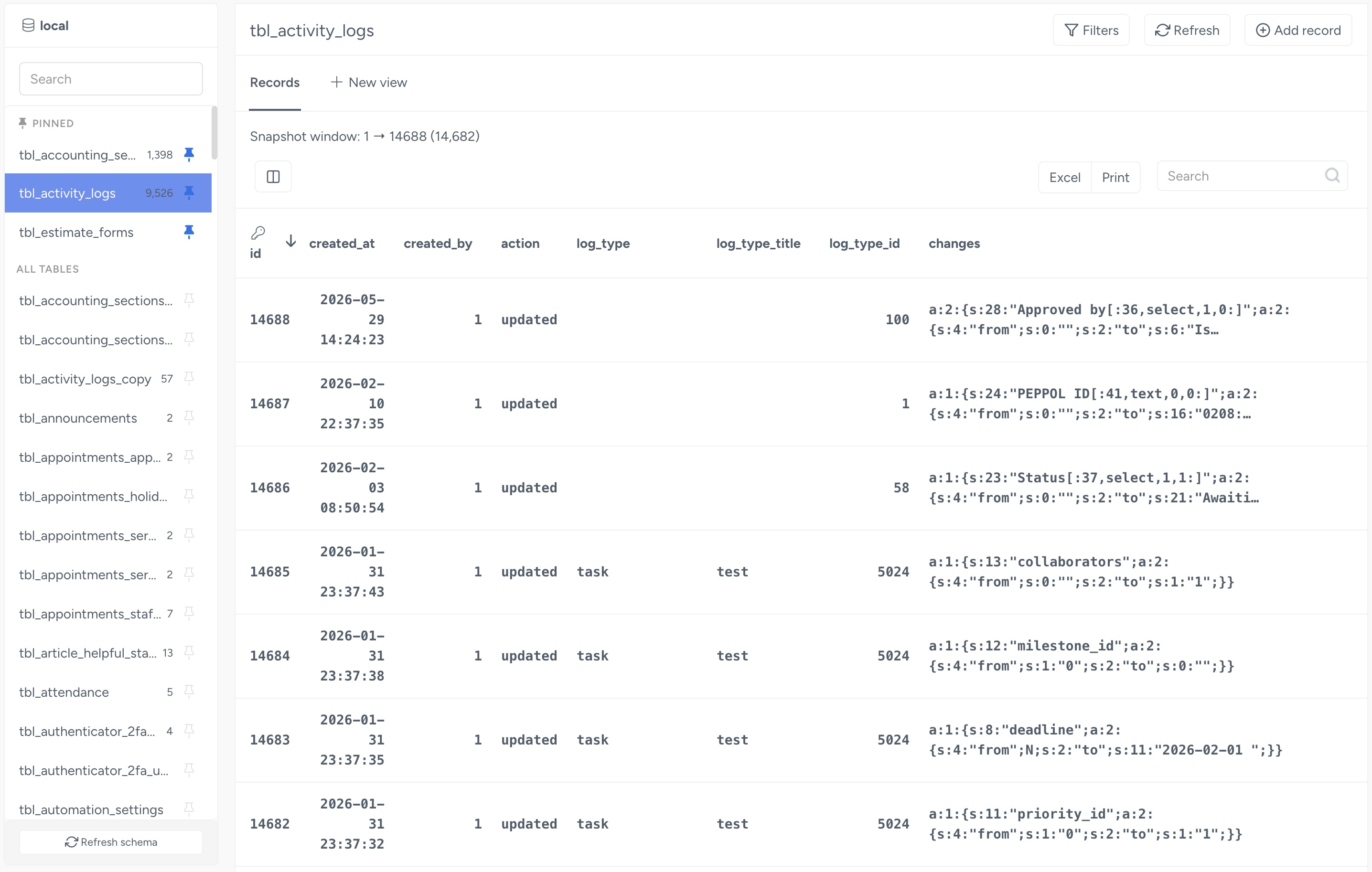NIZU CRUDy database interface light mode