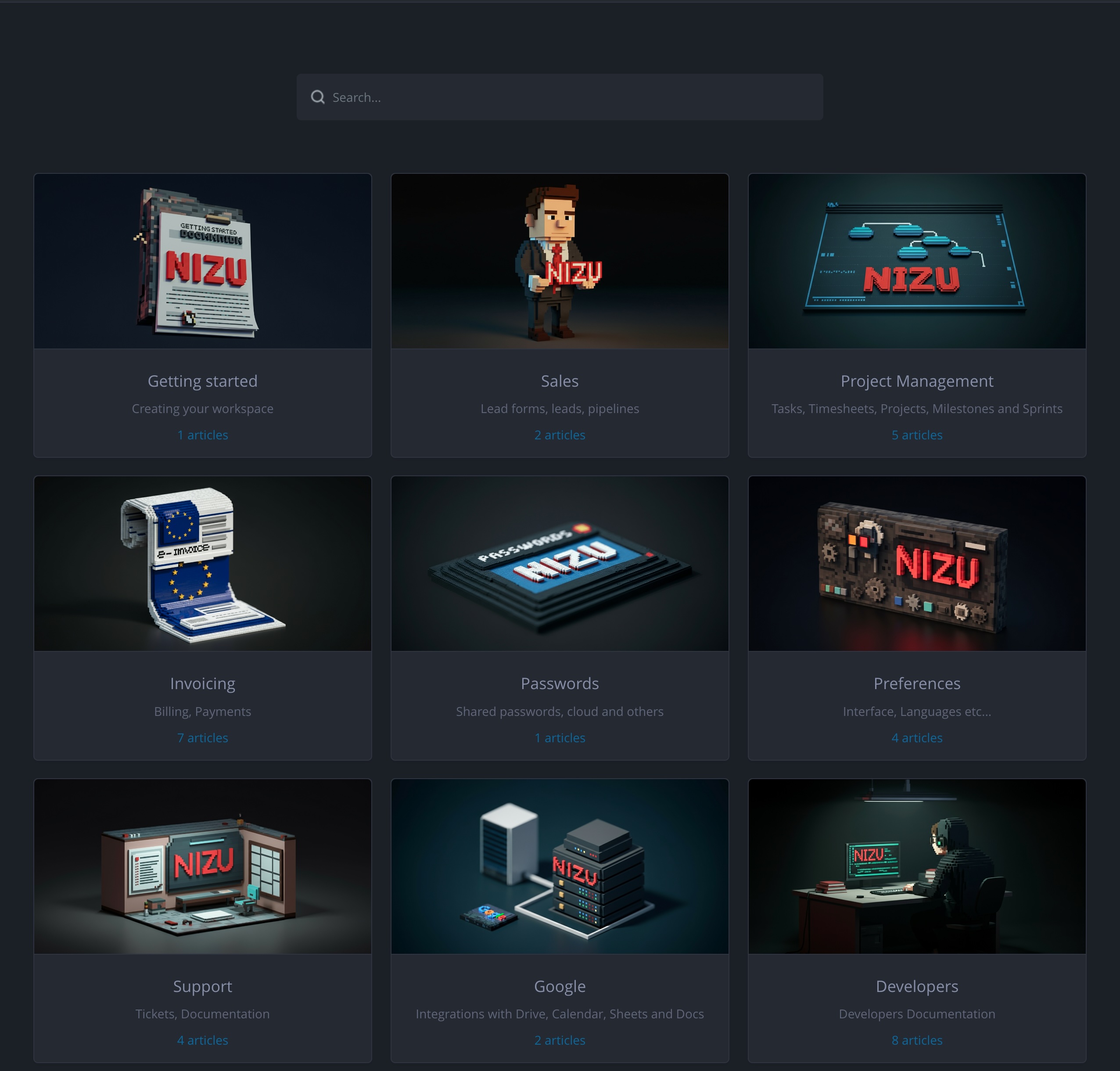 NIZU Documentation light theme screenshot