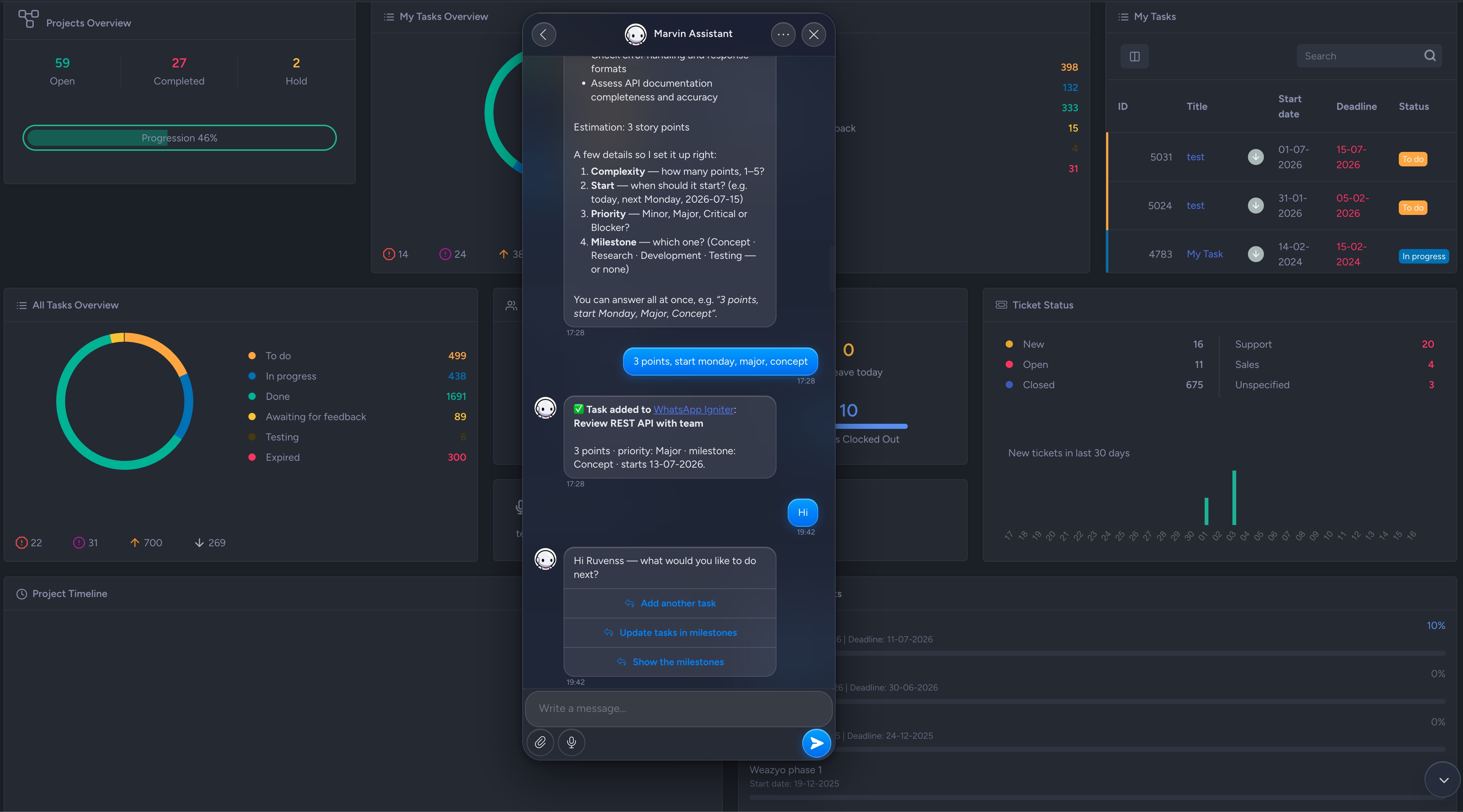 NIZU Marvin AI assistant interface dark mode