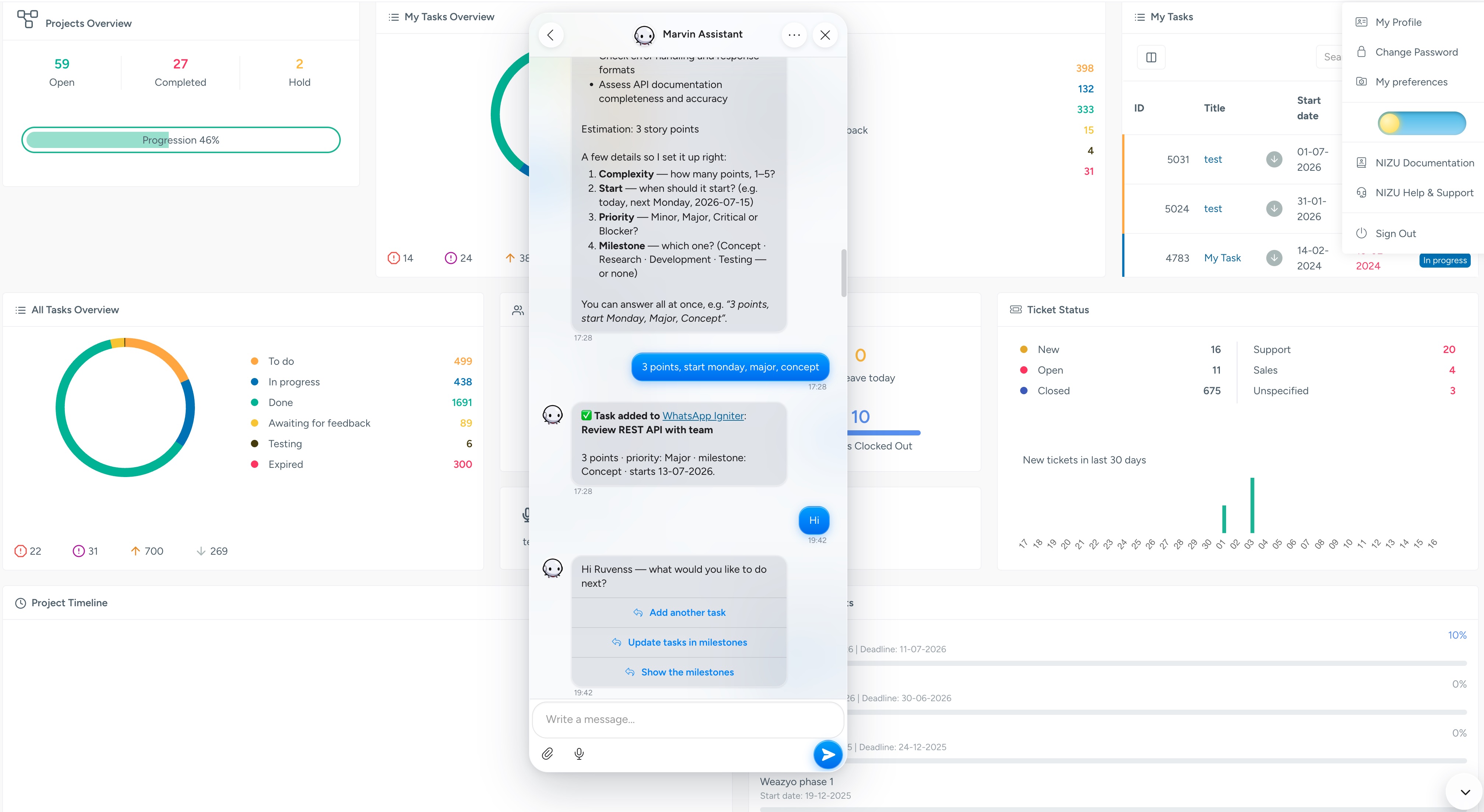 NIZU Marvin AI assistant interface light mode