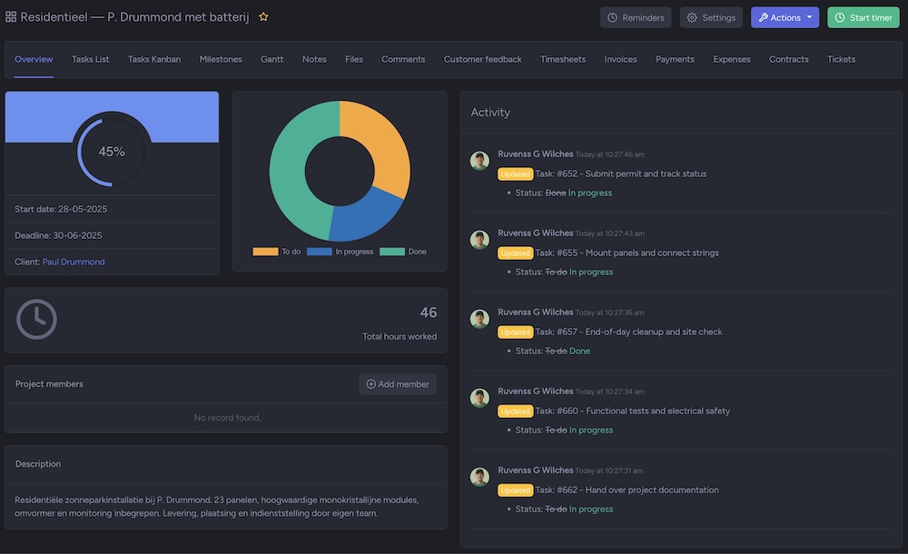 NIZU Projects connected apps dark mode