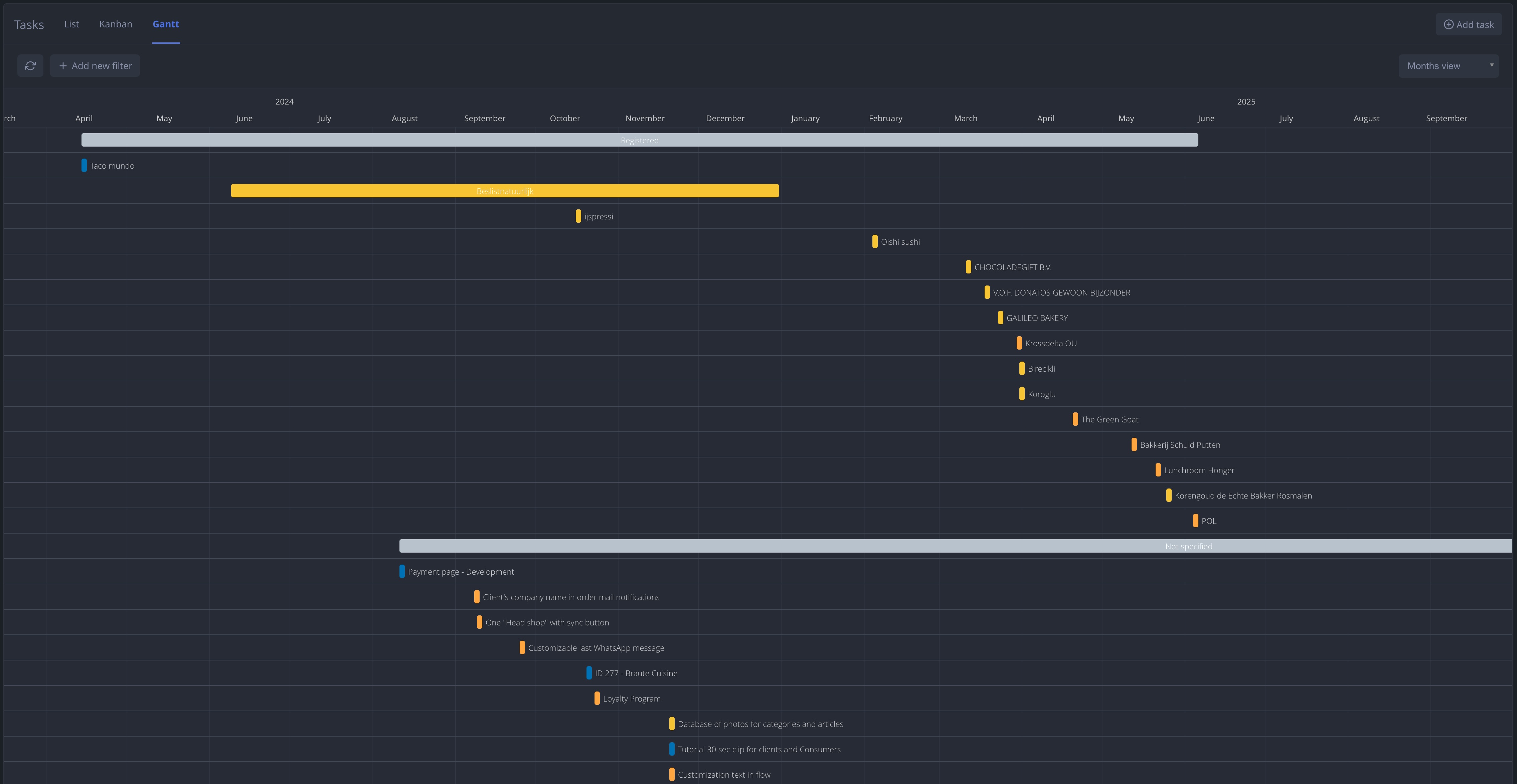 NIZU project management interface dark mode
